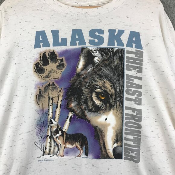 Vintage Alaska Polar Graphic Tee Wolf Frontier Single Stitch T Shirt Long sleeve - Picture 2 of 11